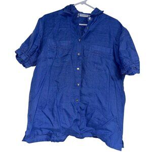 Vintage Mark Fore & Strike Womens Linen Blouse Sz 12 Blue Lagenlook Golf Preppy